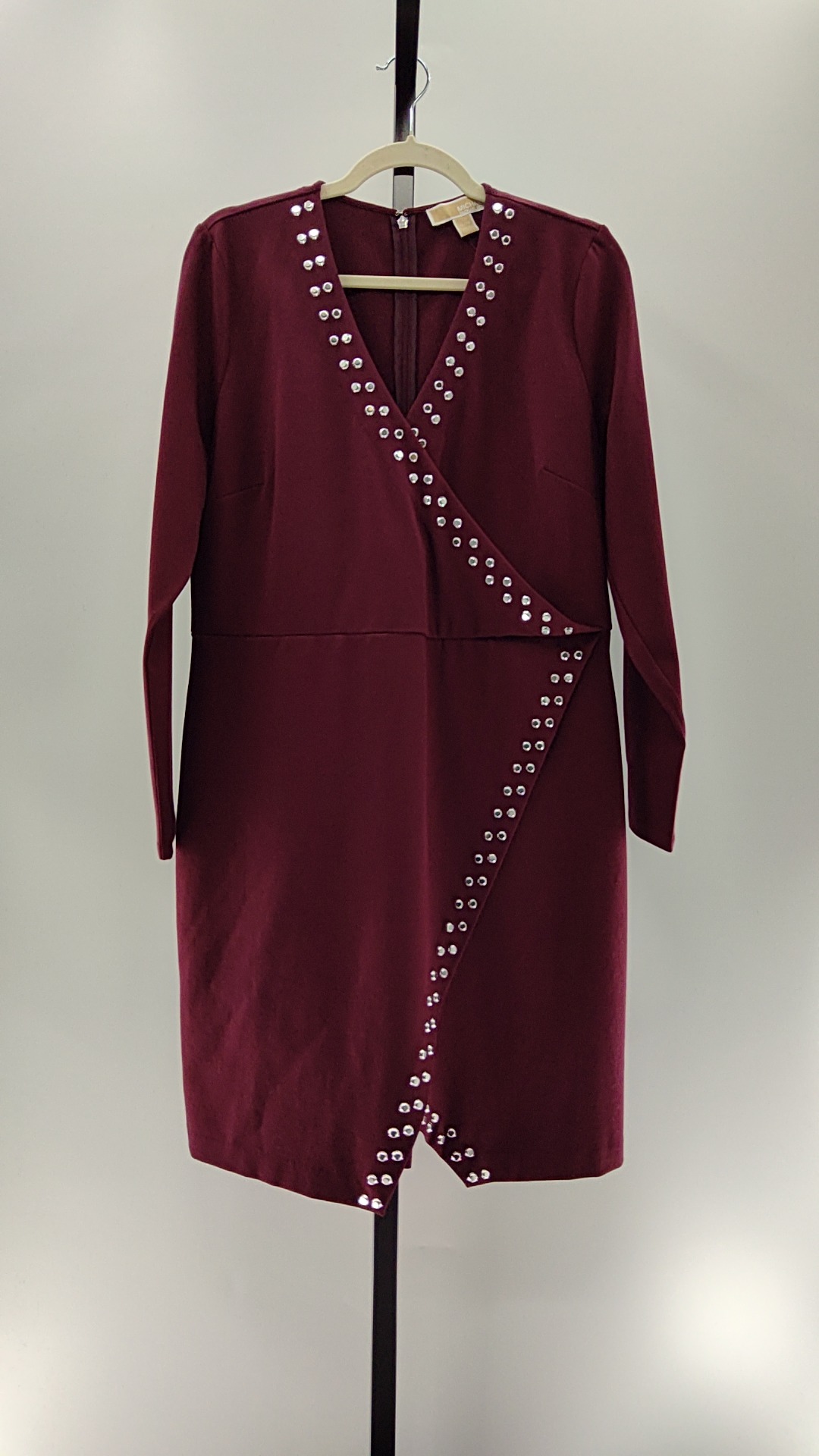 open lace back dress Saint Laurent Dress Red Pleated Washed Silk Georgette Size 40 Studded-   Celebrity Owned